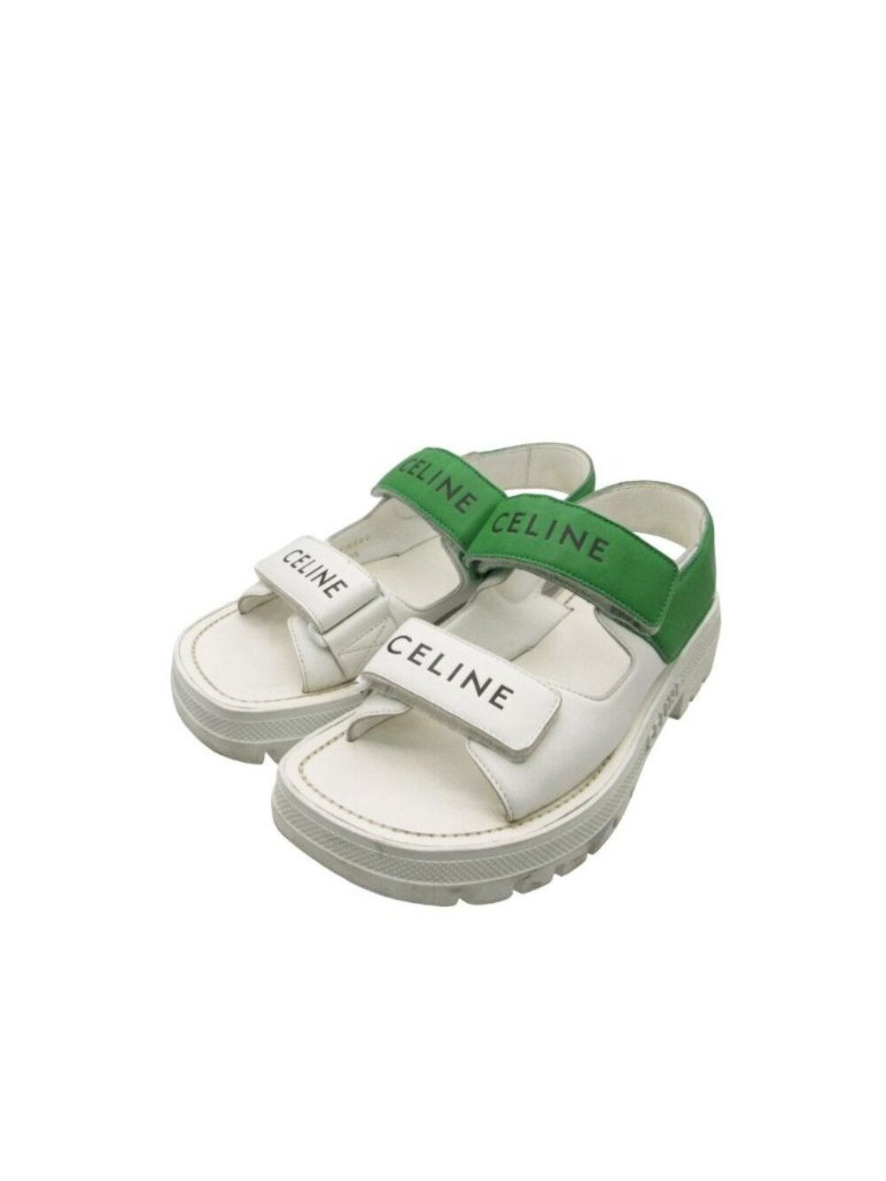 Celine Sandals Leather Sport Logo Velcro Shoes White